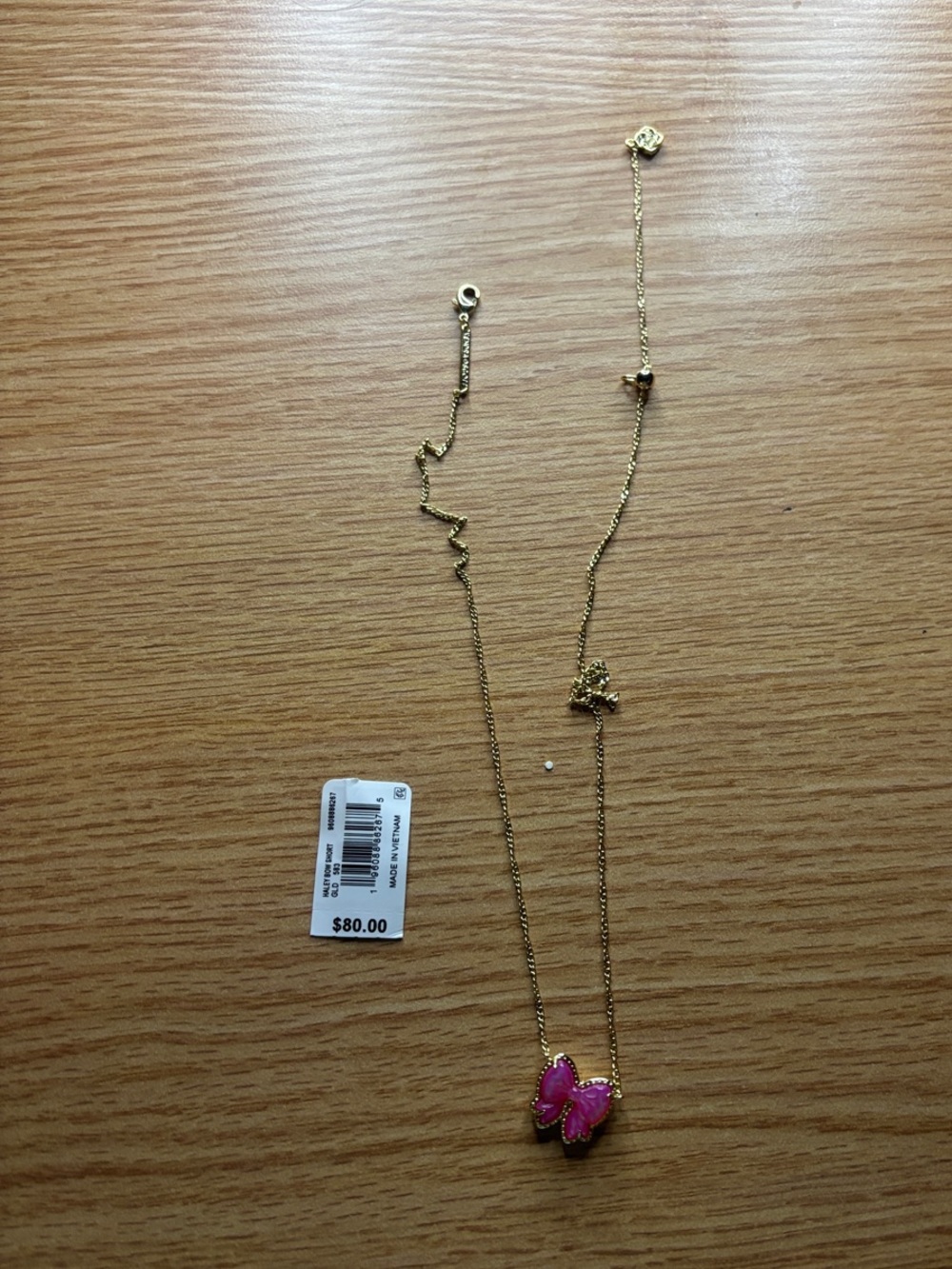 Gold-Tone Necklace with Pink Butterfly Pendant